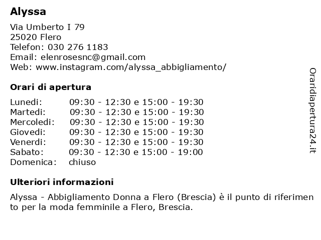 Orari di apertura Alyssa Abbigliamento Via Umberto I